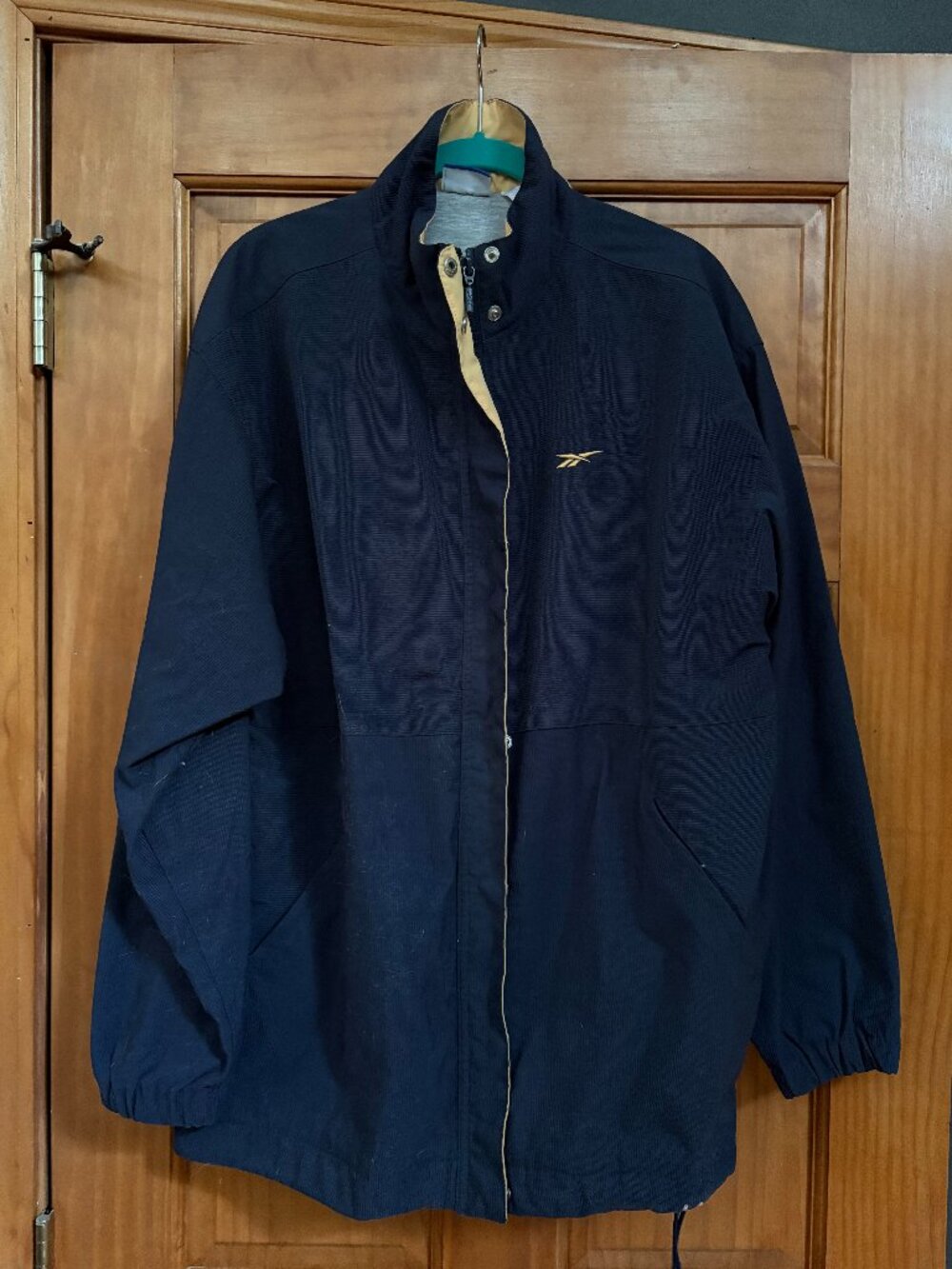 Vintage 90s Reebok Navy Gold Zip Full Windbreaker Jacket XL Cotton Lined